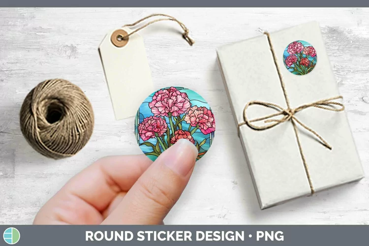 Stained Glass Flowers Carnation Stickers | Round Labels Desi