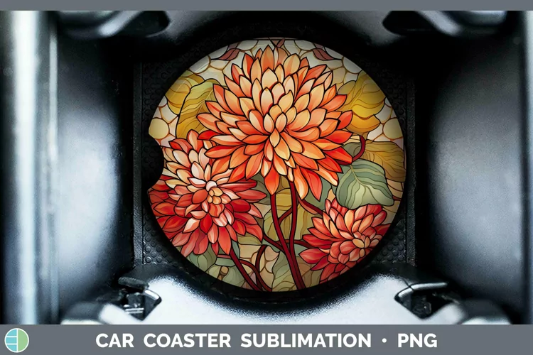 Stained Glass Flowers Chrysanthemum Car Coaster Sublimation