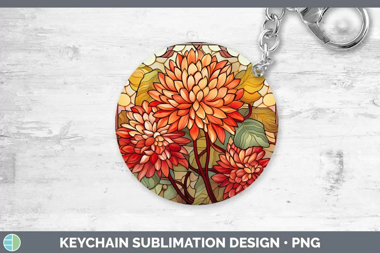 Stained Glass Flowers Chrysanthemum Keychain Sublimation Key