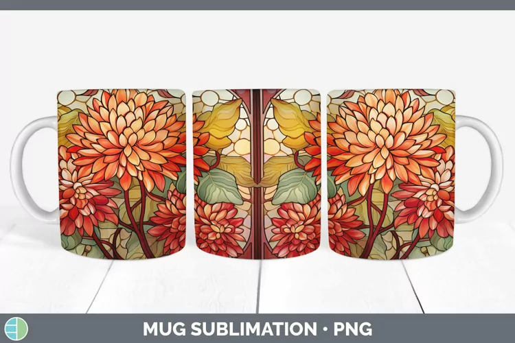 Stained Glass Flowers Chrysanthemum Mug Wrap Sublimation Cof