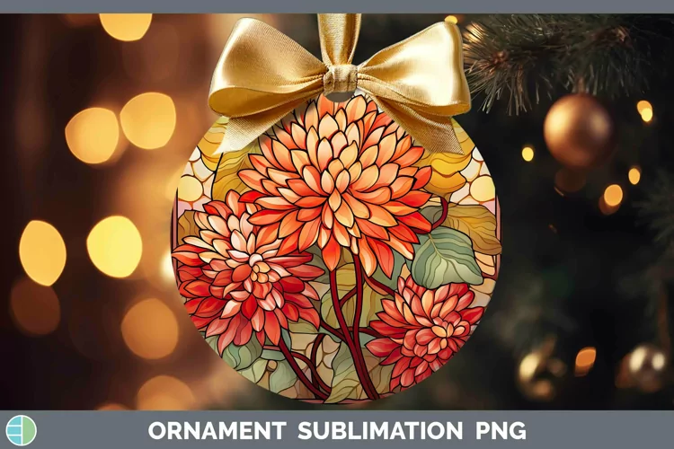 Stained Glass Flowers Chrysanthemum Ornament Sublimation Bau