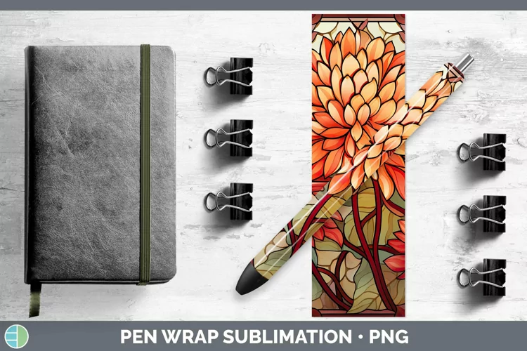 Stained Glass Flowers Chrysanthemum Pen Wrap Sublimation Epo