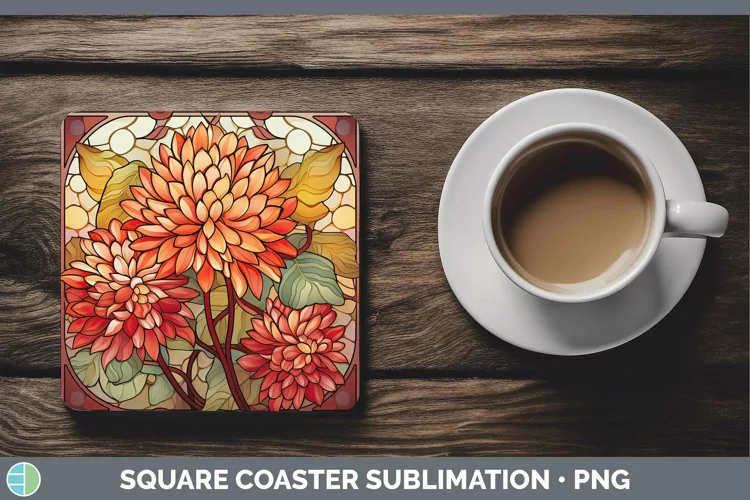 Stained Glass Flowers Chrysanthemum Square Coaster Sublimati