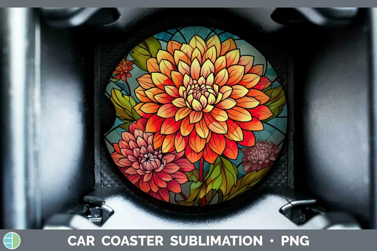 Stained Glass Flowers Dahlia Car Coaster Sublimation Coaster