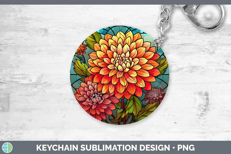 Stained Glass Flowers Dahlia Keychain Sublimation Keyring De