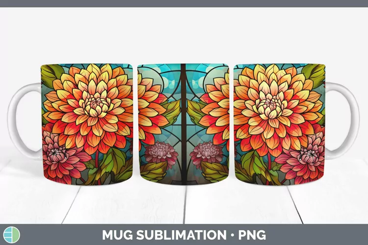 Stained Glass Flowers Dahlia Mug Wrap Sublimation Coffee Cup