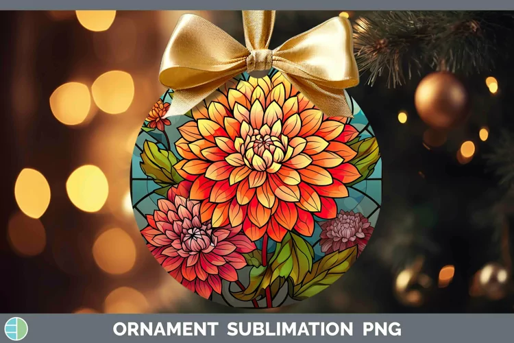 Stained Glass Flowers Dahlia Ornament Sublimation Bauble Des