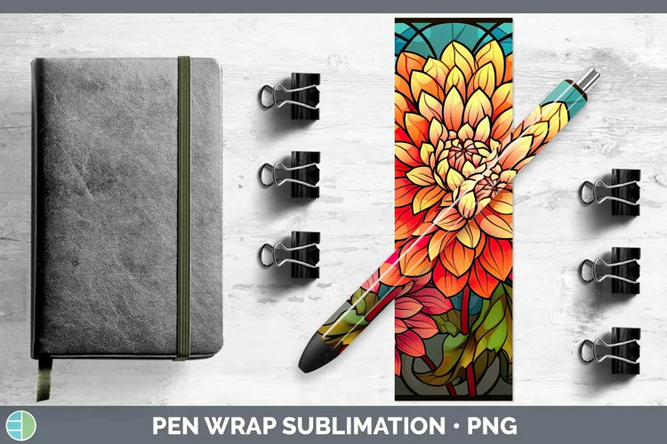 Stained Glass Flowers Dahlia Pen Wrap Sublimation Epoxy Pen