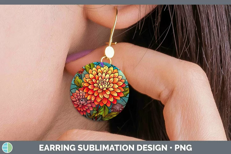 Stained Glass Flowers Dahlia Round Earrings Sublimation Earr