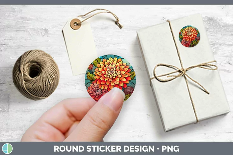 Stained Glass Flowers Dahlia Stickers | Round Labels Designs