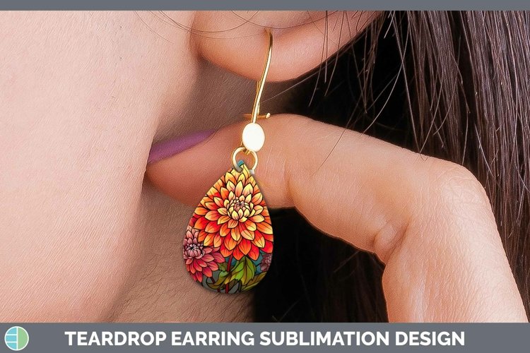 GorgeousStained Glass Flowers Teardrop Earrings design.