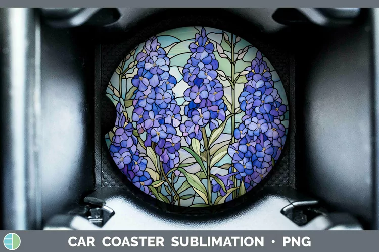 Stained Glass Flowers Delphinium Car Coaster Sublimation Coa