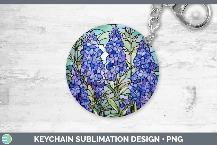 Stained Glass Flowers Delphinium Keychain Sublimation Keyrin