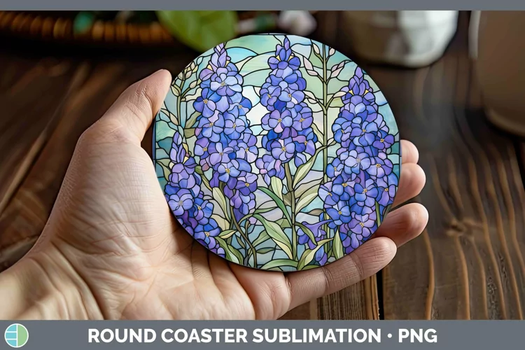 Stained Glass Flowers Delphinium Round Coaster Sublimation C