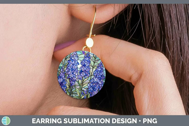 Stained Glass Flowers Delphinium Round Earrings Sublimation