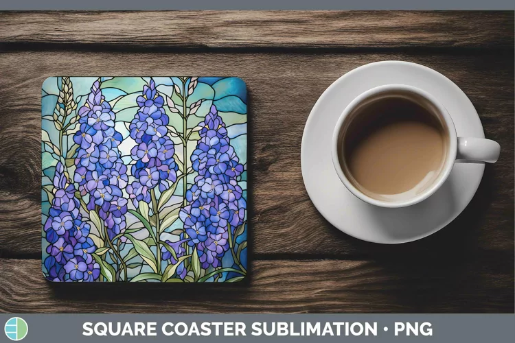 Stained Glass Flowers Delphinium Square Coaster Sublimation