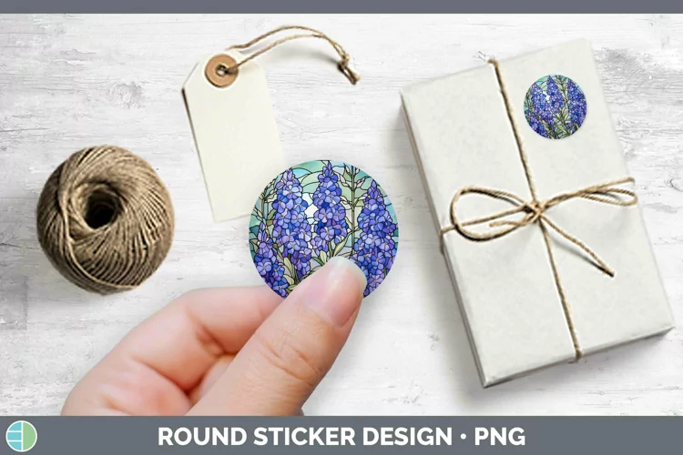 Stained Glass Flowers Delphinium Stickers | Round Labels Des