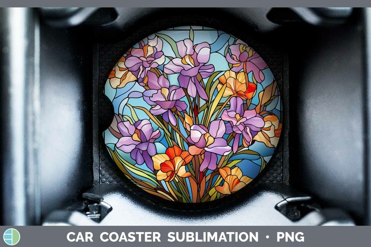 GorgeousStained Glass Flowers Car Coaster design.