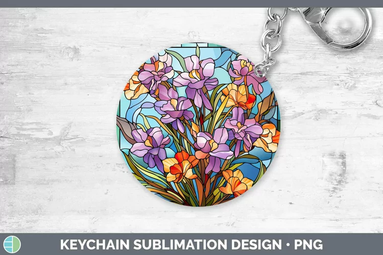Stained Glass Flowers Freesia Keychain Sublimation Keyring D
