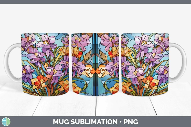 Stained Glass Flowers Freesia Mug Wrap Sublimation Coffee Cu