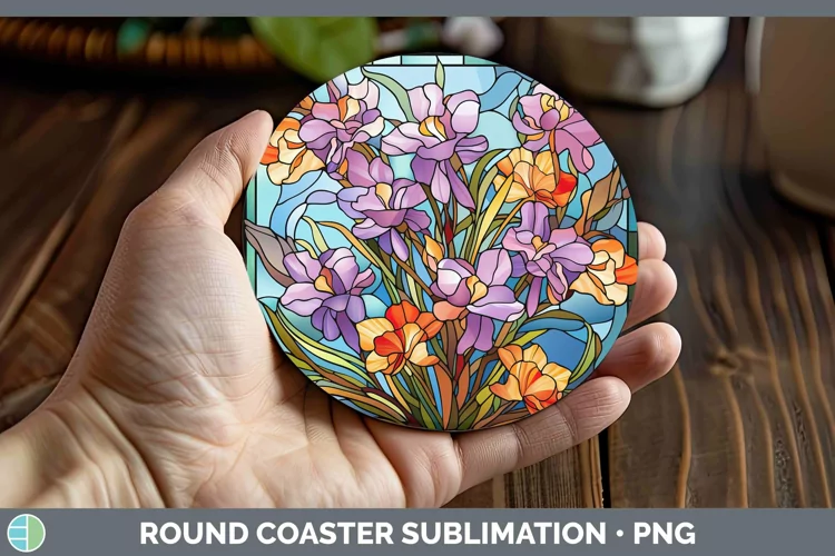 Stained Glass Flowers Freesia Round Coaster Sublimation Coas