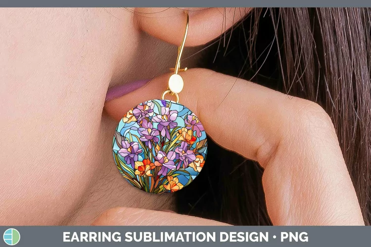 Stained Glass Flowers Freesia Round Earrings Sublimation Ear