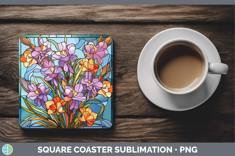 GorgeousStained Glass Flowers Square Coaster design.