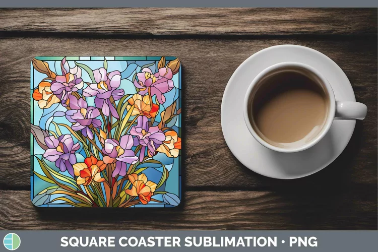 Stained Glass Flowers Freesia Square Coaster Sublimation Coa