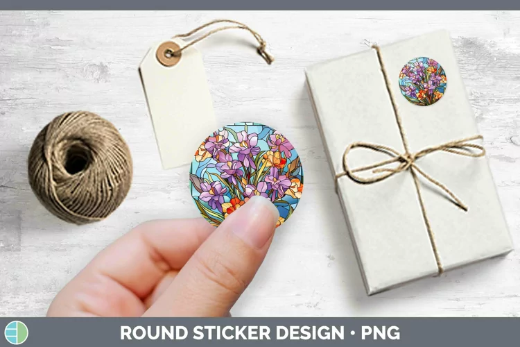 Stained Glass Flowers Freesia Stickers | Round Labels Design