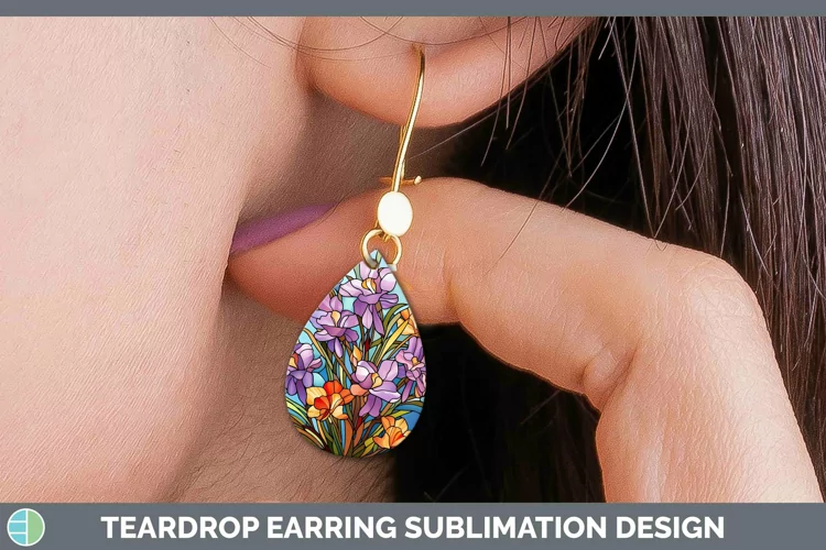 Stained Glass Flowers Freesia Teardrop Earrings Sublimation