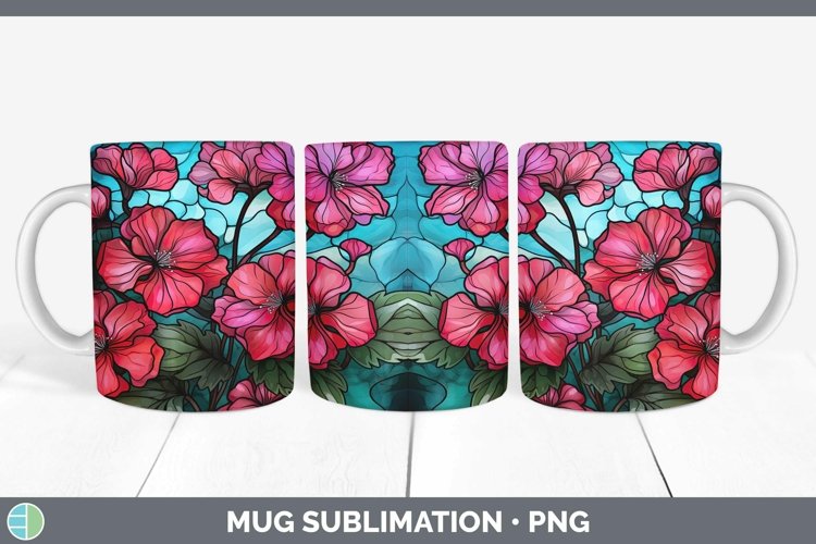 Stained Glass Flowers Geranium Mug Wrap Sublimation Coffee C