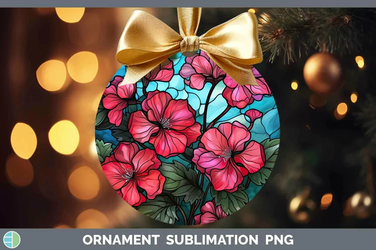 Stained Glass Flowers Geranium Ornament Sublimation Bauble D