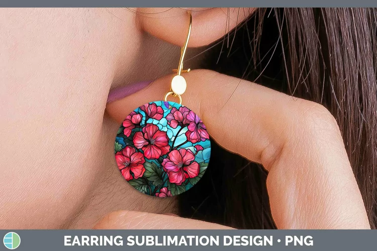 Stained Glass Flowers Geranium Round Earrings Sublimation Ea