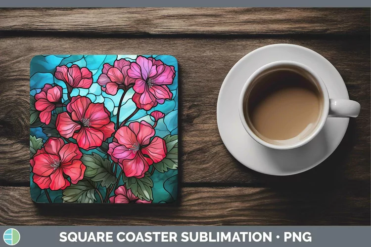 Stained Glass Flowers Geranium Square Coaster Sublimation Co