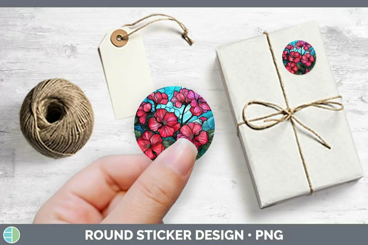 Stained Glass Flowers Geranium Stickers | Round Labels Desig