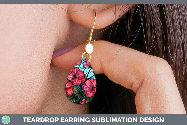 Stained Glass Flowers Geranium Teardrop Earrings Sublimation