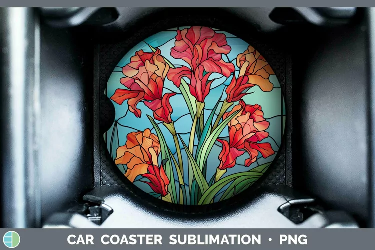 Stained Glass Flowers Gladiolus Car Coaster Sublimation Coas