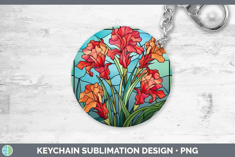 Stained Glass Flowers Gladiolus Keychain Sublimation Keyring