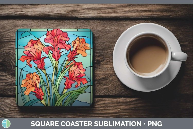 GorgeousStained Glass Flowers Square Coaster design.