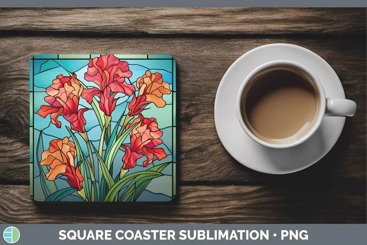 Stained Glass Flowers Gladiolus Square Coaster Sublimation C