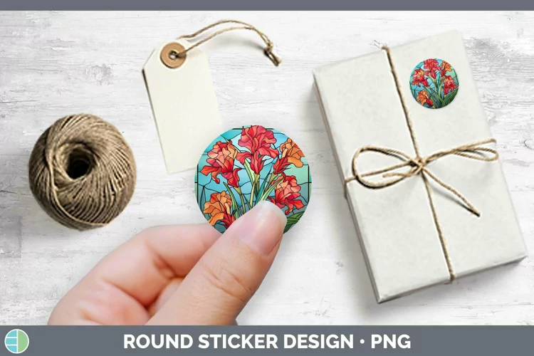 Stained Glass Flowers Gladiolus Stickers | Round Labels Desi