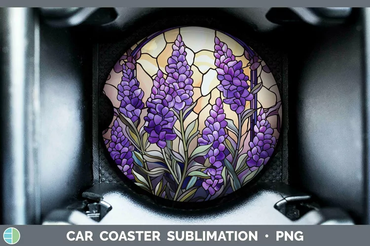 Stained Glass Flowers Lavender Car Coaster Sublimation Coast