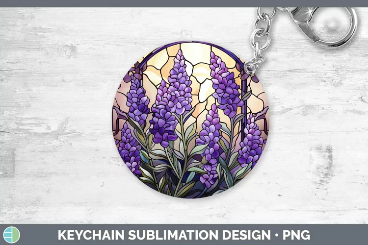 Stained Glass Flowers Lavender Keychain Sublimation Keyring