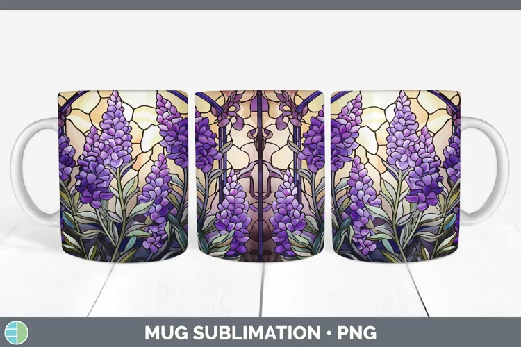 Stained Glass Flowers Lavender Mug Wrap Sublimation Coffee C