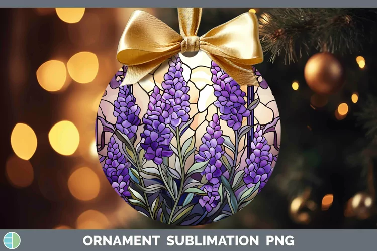 Stained Glass Flowers Lavender Ornament Sublimation Bauble D