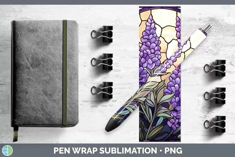 Stained Glass Flowers Lavender Pen Wrap Sublimation Epoxy Pe