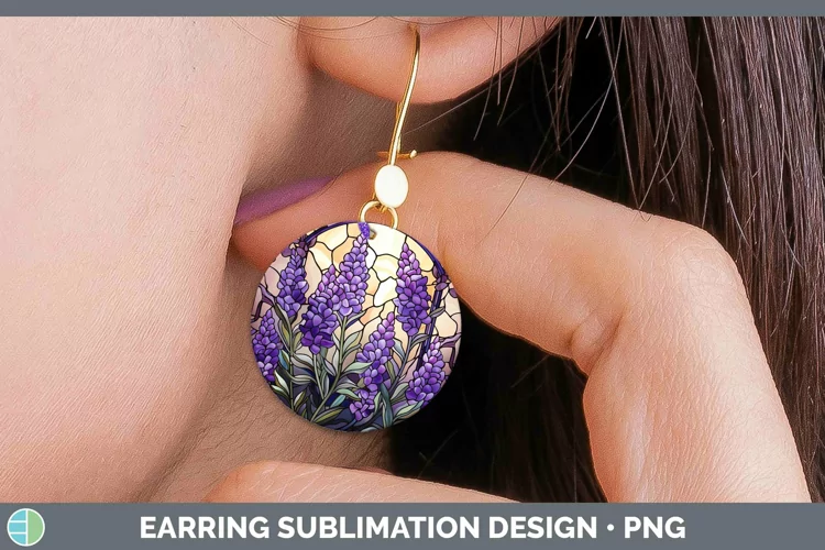 Stained Glass Flowers Lavender Round Earrings Sublimation Ea