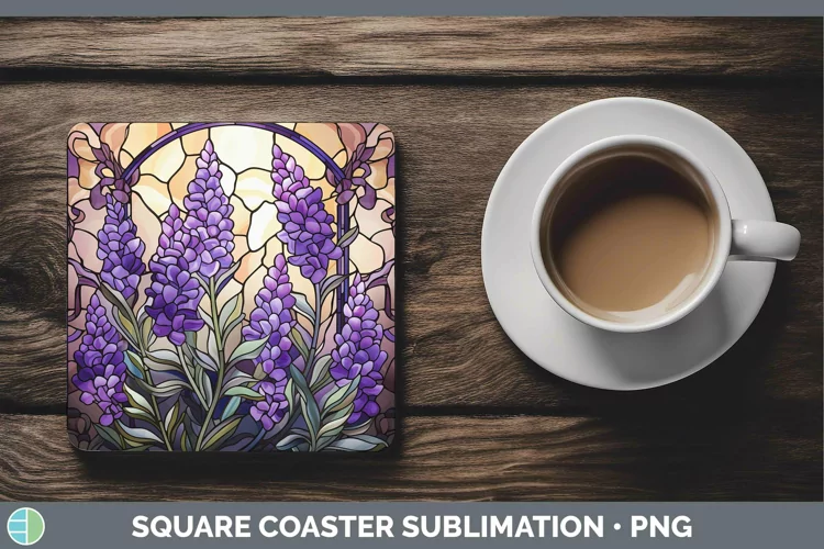Stained Glass Flowers Lavender Square Coaster Sublimation Co