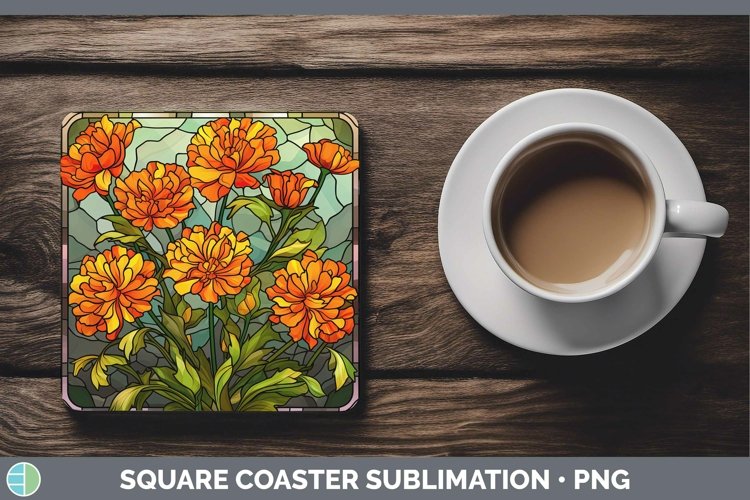 GorgeousStained Glass Flowers Square Coaster design.