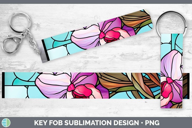 Stained Glass Flowers Orchid Key Fob Sublimation Wristlet De